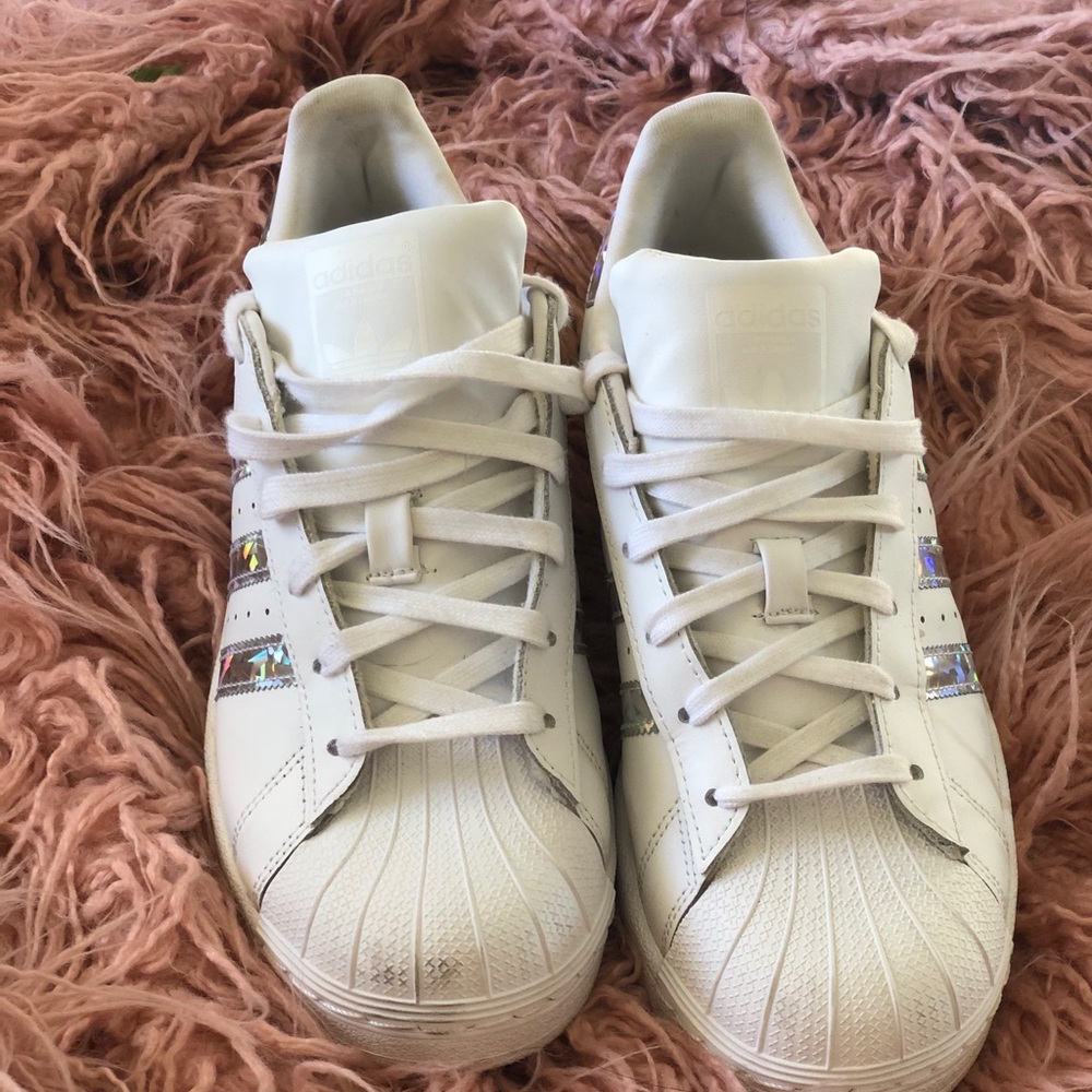 White Adidas with Holographic detail